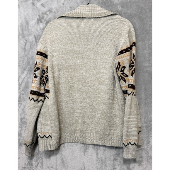 VINTAGE Sweater Mens Large Brown Cardigan Wool Snowflake Button Pockets - Picture 6 of 6